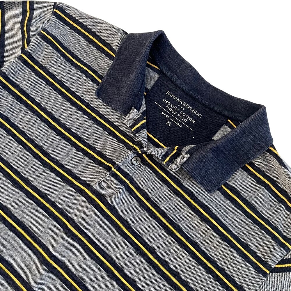 Banana Republic Mens Vintage XL Blue/Yellow Striped Polo Shirt, Banana 216‎